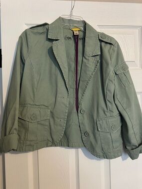 Old Navy Green Utility Shirt Jacket with Purple Trim